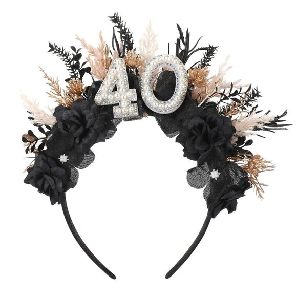 Black 40th Birthday Headband Women Gift Idea 40 Years Party Accessory main image 6